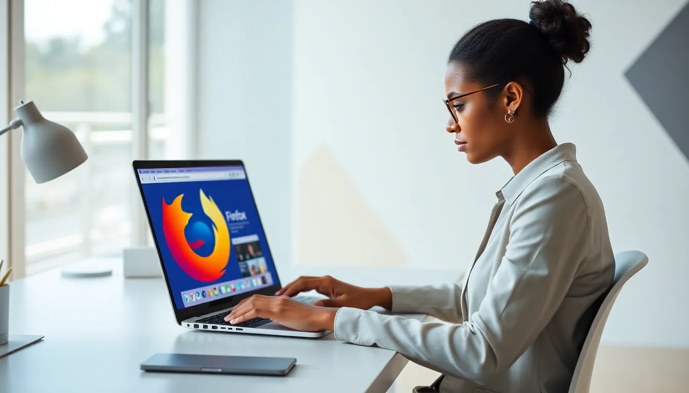 professional using Firefox5ives browser in a modern workspace.